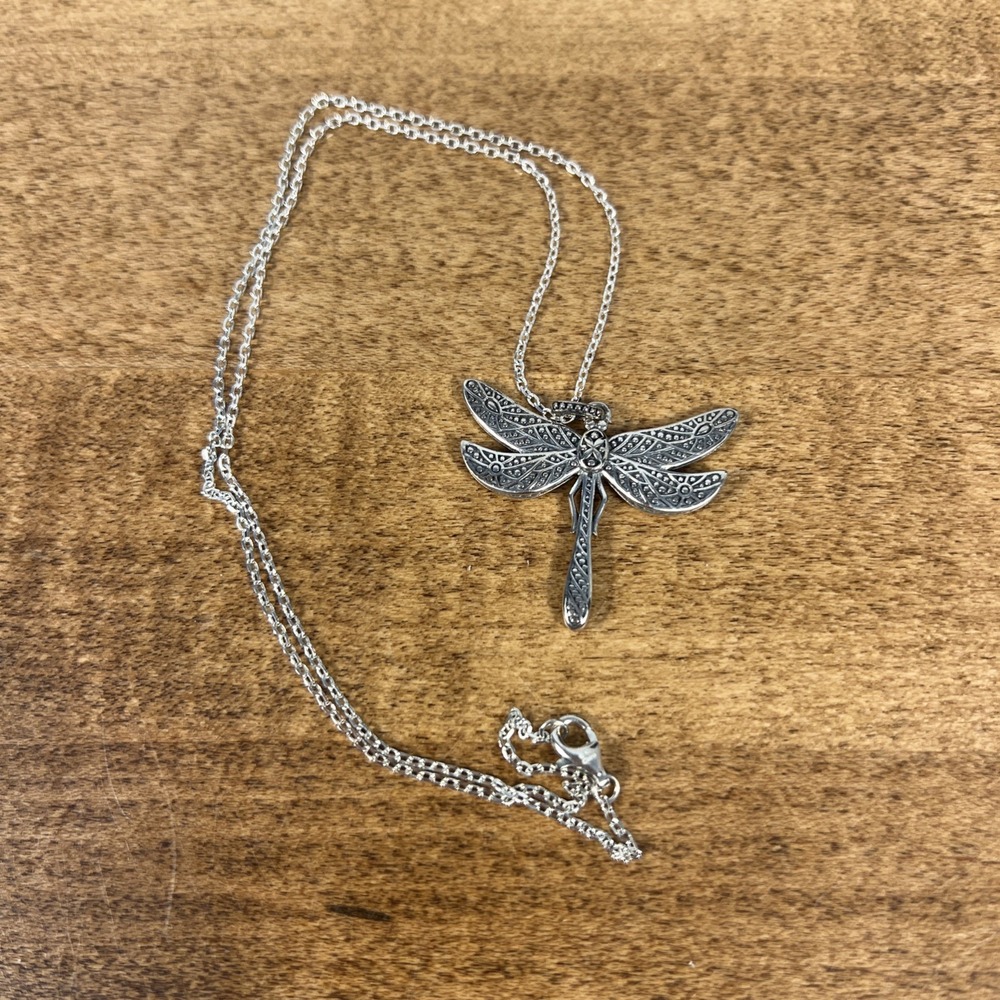 Sterling Silver 925 Dragonfly Pendant Necklace 18" Chain